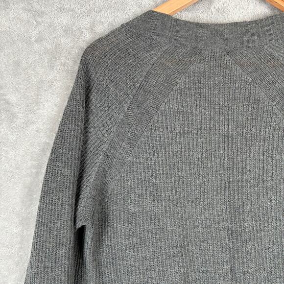 Eileen Fisher Cardigan M Gray Linen Blend Waffle Open Front Pockets Quiet Luxury - Picture 6 of 11